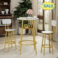 thumbnail image 1 of Tcbosik 3-Piece Bar Table Set for 2, Small Round Bistro Table & 2 Stools with Backrest, Round Table with Storage Shelf, Counter Height Table and Chairs Set for Small Space, White & Gold, 1 of 6