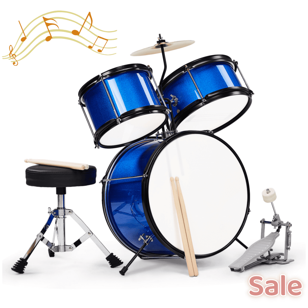 Tcbosik 3-Piece Beginner Junior Drum Kit with Sticks, Cymbal, Pedal and Snare Bass Drum, Starter Drum Set, Dark Blue