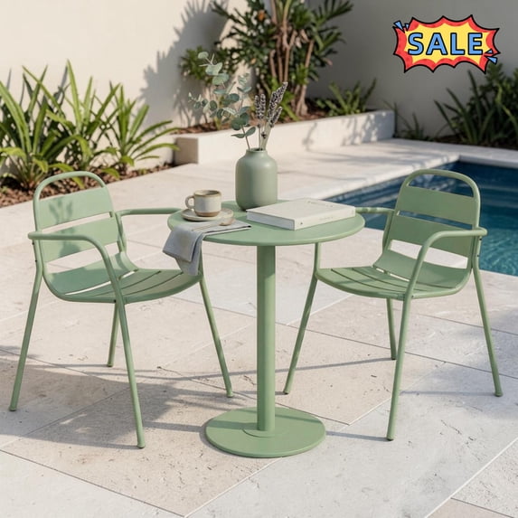 Tcbosik 3-Piece Bistro Set, 24.2" Round Table and 2 Armchairs, Metal Patio Set for Balcony, Backyard, Garden, Deck, Dark Green