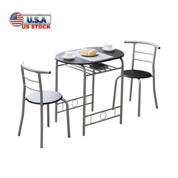 Tcbosik 3 Piece Dining Table Set for 2, Small Kitchen Table with Built-in Storage Shelf for Kitchen, Dining Room, Black