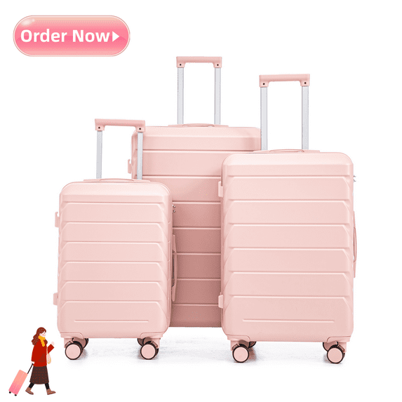 Tcbosik 3 Piece Hardshell Luggage Set with Spinner Wheels, Lightweight Travel Suitcase, 20/24/28 inch, Pink