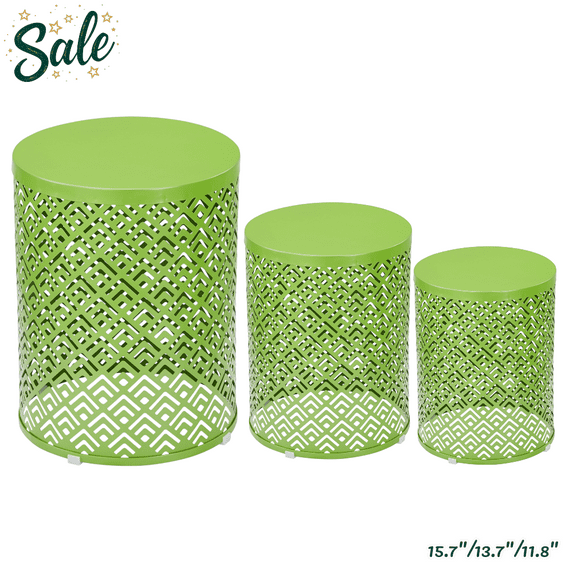 Tcbosik 3-Piece Metal Nesting Side Tables - Outdoor Indoor Accent Tables with Cutout Design, Lightweight Sturdy End Tables for Patio Living Room (Green)
