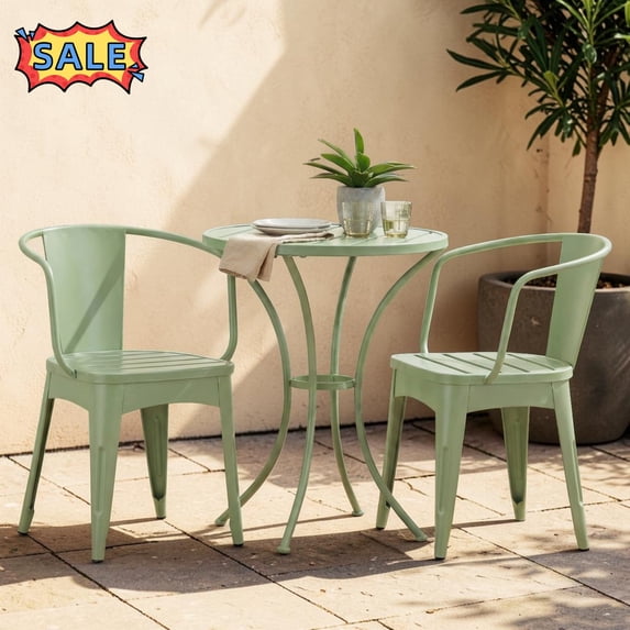Tcbosik 3 Piece Outdoor Bistro Set, Round Patio Table and 2 Chairs, Conversation Set for Patio, Garden, Deck, Porch, Backyard, Balcony, Green