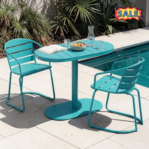 Tcbosik 3 Piece Outdoor Bistro Table Set, Metal Patio Table and 2 Chairs for Yard, Garden, Balcony, Easy Assembly, Teal
