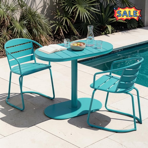 Tcbosik 3 Piece Outdoor Bistro Table Set, Metal Patio Table and 2 Chairs for Yard, Garden, Balcony, Easy Assembly, Teal