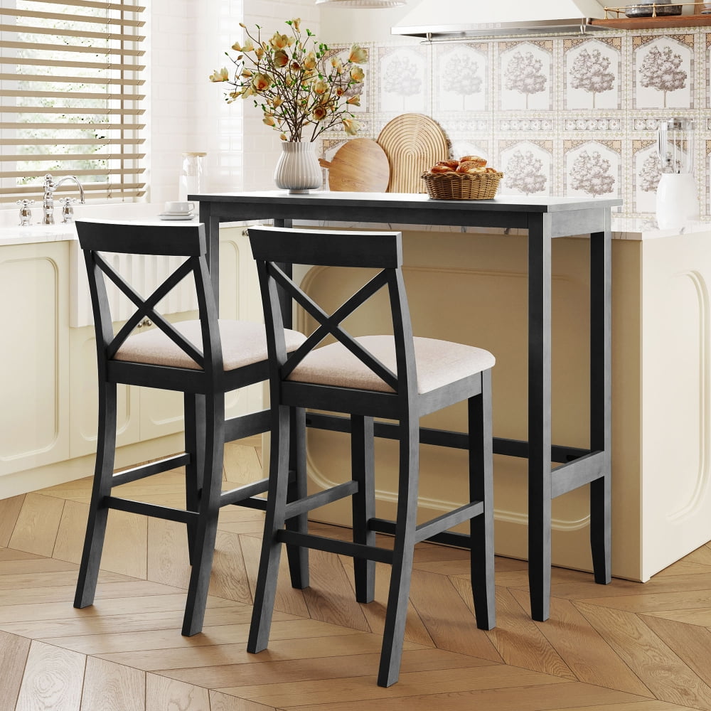 Tcbosik 3 Piece Pub Dining Set, Modern Bar Table and Chairs for 2 ...
