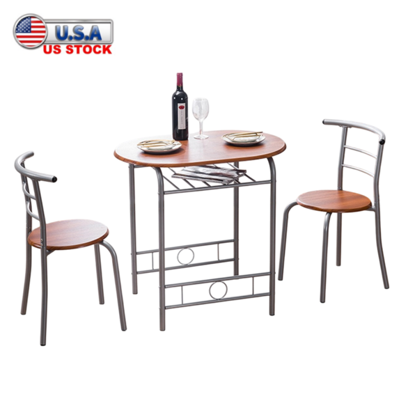 Tcbosik 3-Piece Modern Dining Set, 31" Table with Storage Shelves, Dinette Table Set for Small Space, Kitchen, Breakfast Nook, Browm
