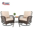 thumbnail image 1 of Tcbosik 3 Pieces Outdoor Furniture Set, 2pcs Swivel Rocking Chair with Cushion, Coffee Table with Glass Top, Wicker Patio Conversation Set for Garden, Deck, Backyard, Brown, 1 of 11