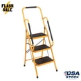 thumbnail image 1 of Tcbosik 3-Step Folding Ladder with Handrails – 330 lbs Capacity Heavy-Duty Iron Step Stool with Wide Pedals, Safety Lock & Non-Slip Rubber Feet, Yellow, 1 of 9