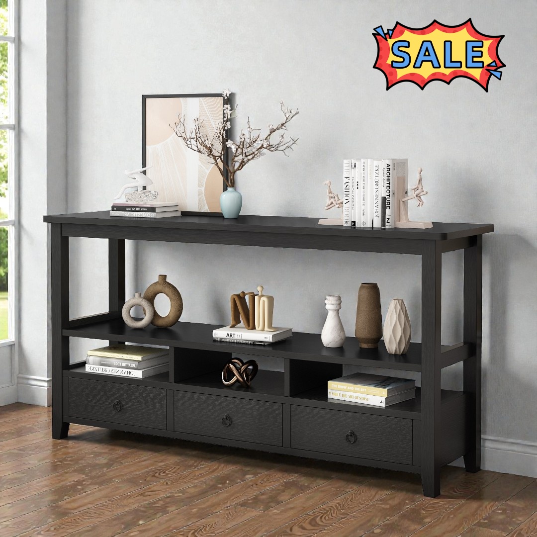 Tcbosik 3-Tier Console Table with Open Shelves and Drawers, Wood Sofa ...