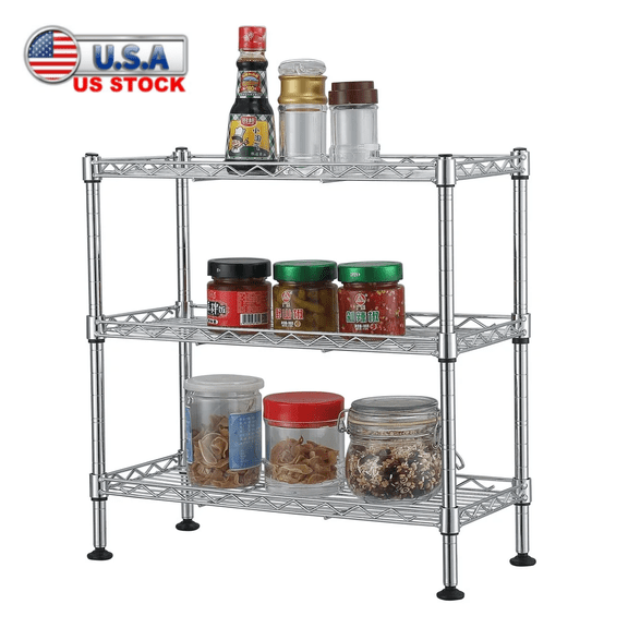 Tcbosik 3-Tier Heavy Duty Steel Wire Rack, Utility Shelving Unit with Adjustable Shelves, Storage Organizer for Kitchen, Garage, Silver