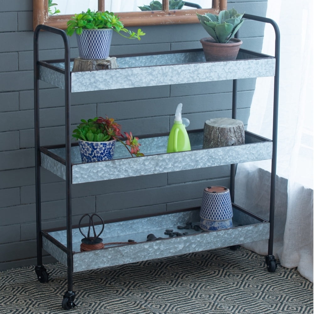 Tcbosik 3-Tier Rolling Cart, Mobile Storage Rack with Wheels, Metal ...