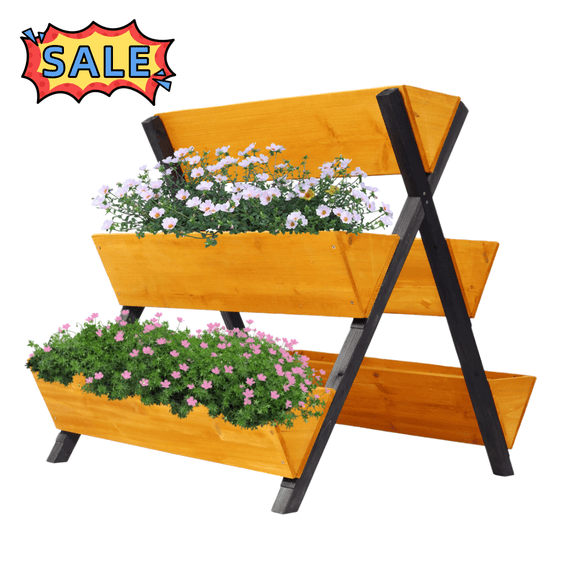 Tcbosik 3-Tier Wooden Raised Garden Bed with Legs, Outdoor Elevated Vertical Planter Box for Flowers, Vegetables, Herbs, Brown