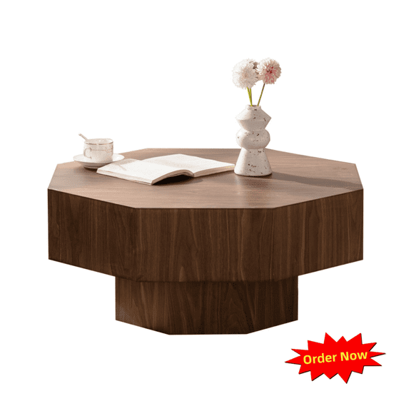 Tcbosik 30.5" Octagonal Coffee Table, Center Table for Living Room, Bedroom, Easy Assembly, Walnut