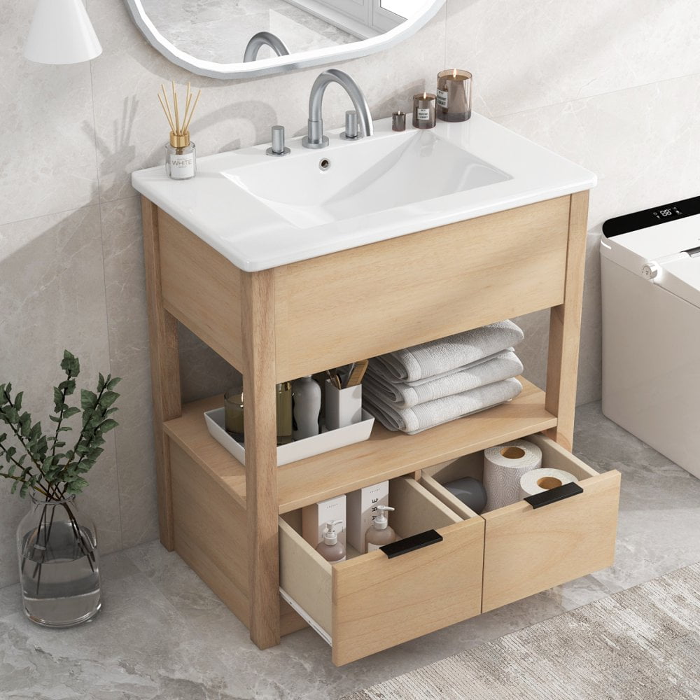 Tcbosik 30 Inches Bathroom Vanity Set with Ceramic Sink Top, Wood ...