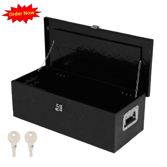 Tcbosik 30 inch Aluminum Tool Box with 2 Keys, Outdoor RV Storage Organizer with Side Handle, Trailer Storage Organizer, Black