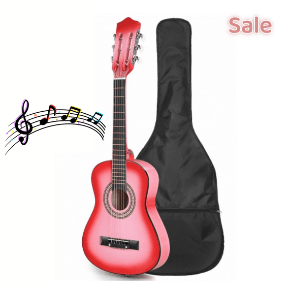 Tcbosik 30-inch Beginner Acoustic Guitar, Basic Starter Kit with Gig Bag, Strap, Picks, Strings, Capo and Tuner, Pink