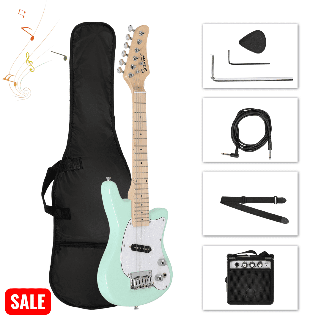 Tcbosik 30 inch Beginner Electric Guitar Starter with 5W Amplifier, Bag, Strap, Plectrum, Power Wire and Wrench Tool for Starter, Light Green