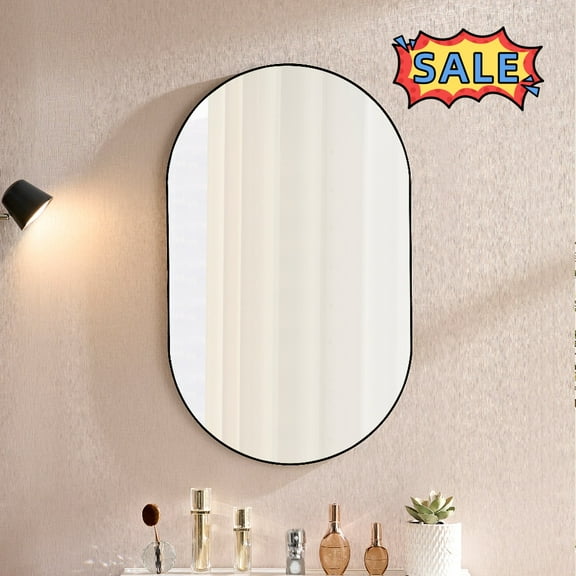 Tcbosik 30" x 40" Oval Mirror with Metal Frame, Bathroom Mirror for Over Sink, Wall Mounted Decorative Mirror for Bedroom, Dressing Room, Living Room, Black