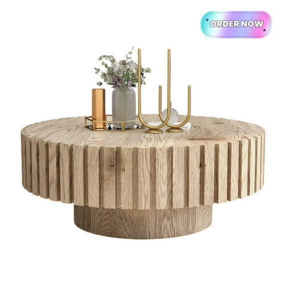Tcbosik 31.4" Round Coffee Table, Modern Accent Table, Center Table for Living Room, Easy Assembly, Wood Color