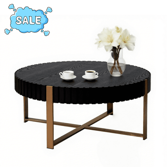 Tcbosik 31.5" Coffee Table with Metal Legs, Round Cocktail Table, Center Table for Living Room, Easy Assembly, Matt Black