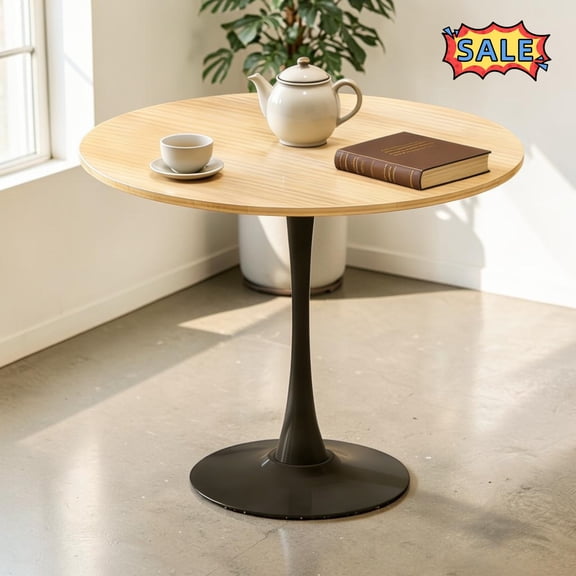 Tcbosik 31.5 Inch Round Dining Table, Mid-Century Tulip Table with Metal Pedestal Base, Modern Leisure Table for Kitchen, Living Room, Easy Assembly, Natural