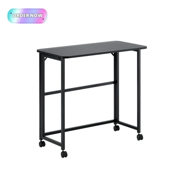 Tcbosik 31.5" Rolling Computer Desk with Wheels, Folding Gaming Desk for Small Space, Modern Simple Writing Table for Home Office, Laptop Table for Living Room, Black