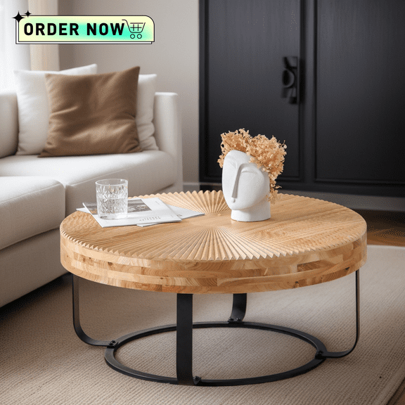 Tcbosik 31.5 inch Round Coffee Table, Modern Cocktail Table with Metal Legs, Center Table for Living Room, Easy Assembly, Black