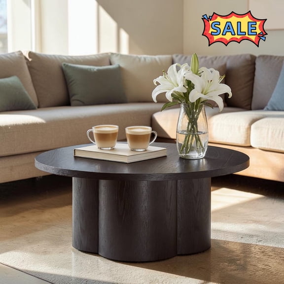 Tcbosik 33 Inch Round Coffee Table, Simple Accent Table, Modern Center Table for Living Room, Black