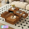 thumbnail image 1 of Tcbosik 33" Square Coffee Table with Storage, Unique Cocktail Table with 3 Drawers, Center Table with Solid Wood Legs for Living Room, Brown, 1 of 10