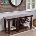 thumbnail image 1 of Tcbosik 35.4" Bamboo Shoe Rack Bench with Boots Compartment, 3-Tier Storage Entryway Bench and Shoe Organizer, Coffee, 1 of 7