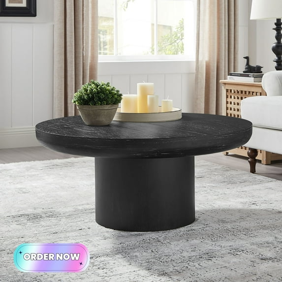 Tcbosik 35.9“ Round Coffee Table, Circle Cocktail Table, Center Table with Cylindrical Leg for Living Room, Black