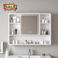 thumbnail image 1 of Tcbosik 35" x 28" Medicine Cabinet with Mirror and LED Lights, Wall Mounted Cabinet with Hair Dryer Stand & Cosmetic Storage, Accent Cabinet with Anti-Fog & Defogging & Memory Function, White, 1 of 11