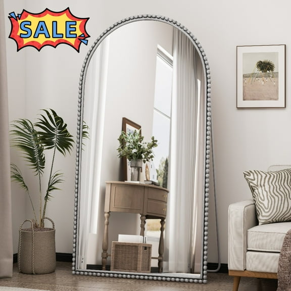 Tcbosik 35" x 65" Arched Full Length Mirror with Metal Frame, Free Standing Full Body Mirror for Bedroom, Closet, Cloakroom, Silver