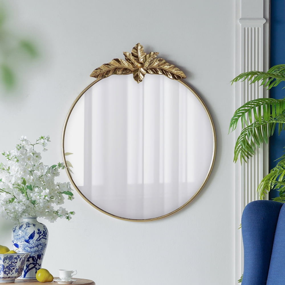 Gold Round Wall Mirror with Nature-Inspired Metal Frame, 36" x 41"