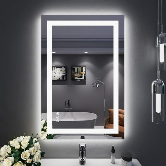 Tcbosik 36" x 24" LED Bathroom Mirror, Anti-Fog Dimmable LED Vanity Mirror for Wall, Makeup Mirror with 3-Color Lighting, Smart Touch Button & Memory Function, Horizontal/Vertical