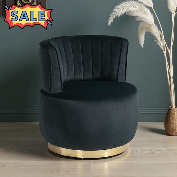Tcbosik 360 Degree Swivel Accent Chair, Velvet Fabric Barrel Chair, Upholstered Barrel Chair for Home Office, Living Room, Bedroom, Black