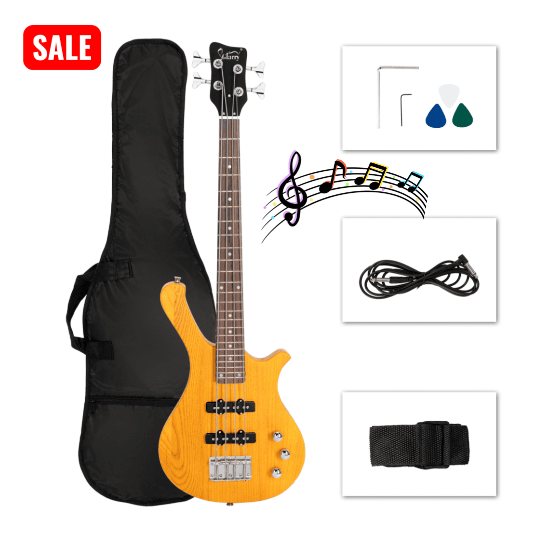 Tcbosik 36in Electric Bass Guitar, 4 String Beginner Starter Kit with Cable, Strap, Bag for Adults, Transparent Yellow