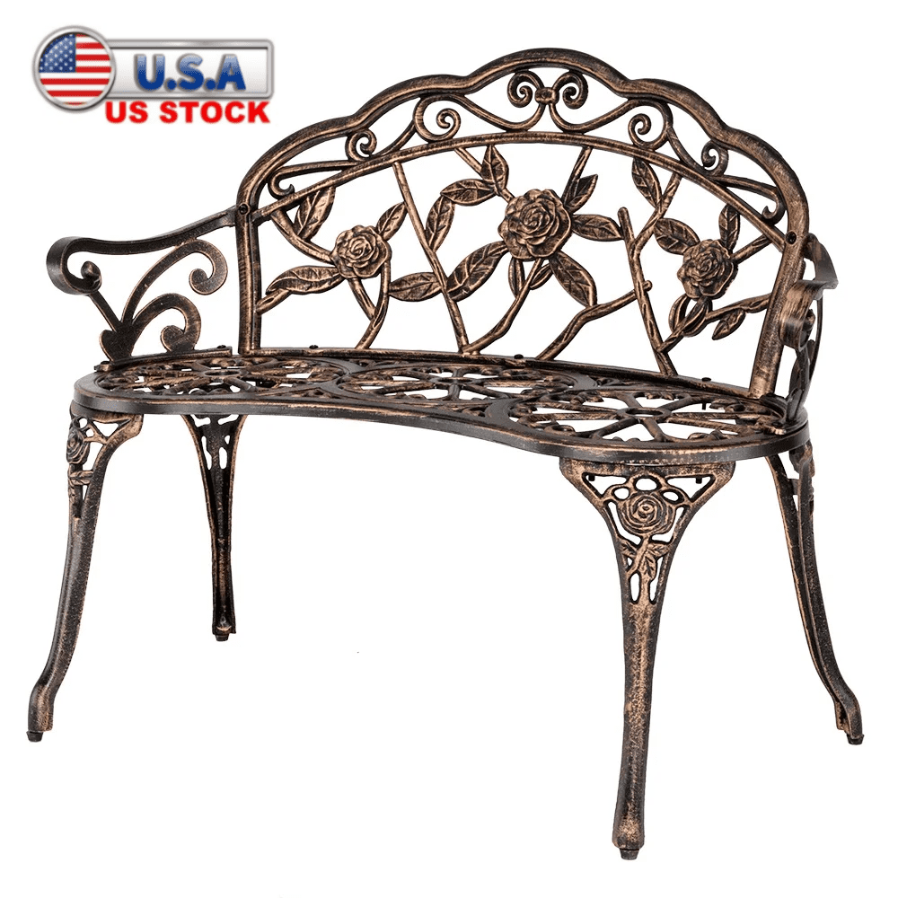 Bronze Cast Aluminum Outdoor Rose Garden Bench with Arms