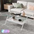 thumbnail image 1 of Tcbosik 38.6" Rectangle Coffee Table with Open Shelf, 2-Tier Accent Cocktail Table with Glass Top, Center Table with Metal Legs for Living Room, Easy Assembly, Clear+White, 1 of 9