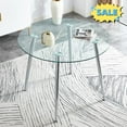 thumbnail image 1 of Tcbosik 38.6" Round Glass Table with Metal Legs, Modern Kitchen Table for 2-4 Person, Minimalist Bistro Table for Living Room, Easy Assembly, Silver, 1 of 9