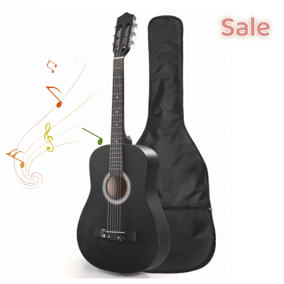 Tcbosik 38-inch Beginner Acoustic Guitar, Basic Starter Kit with Bag, Strap, Tuner, Capo, Picks and Strings, Matte Black