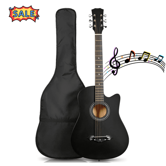 Tcbosik 38 inch Beginner Acoustic Guitar Kit, Starter Set with Case, Picks, Strings, Capo, Tuner and Strap, Matte Black