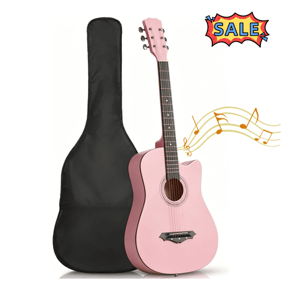 Tcbosik 38in Acoustic Guitar Starter Kit w/Gig Bag, Picks, Strings, Capo, Tuner and Strap for Beginners, Matte Pink