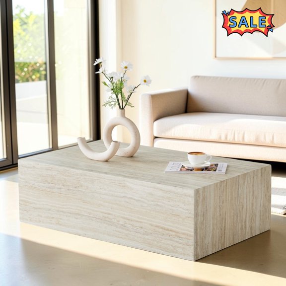 Tcbosik 39.3" Coffee Table, Simple Cocktail Table, Modern Center Table for Living Room, No Assembly Needed, Wood Color