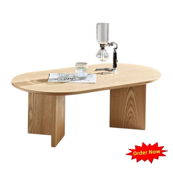 Tcbosik 39.3 inch Coffee Table, Oval Cocktail Table, Modern Center Table with Pedestal for Living Room, Bedroom, Oak