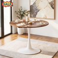 thumbnail image 1 of Tcbosik 39.4" Round Dining Table, Tulip Kitchen Table with Metal Pedestal Base for 4 Person, Walnut & White, 1 of 8