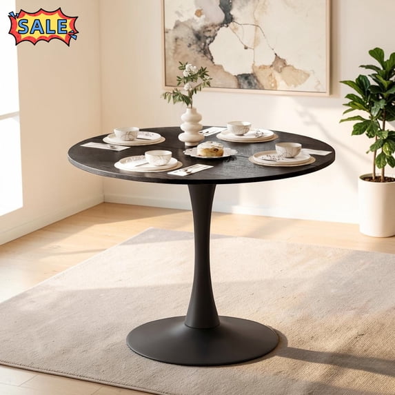 Tcbosik 39.4" Round Dining Table with Metal Pedestal Base, Modern Tulip Table for 4 Person, Bistro Table for Kitchen, Living Room, White