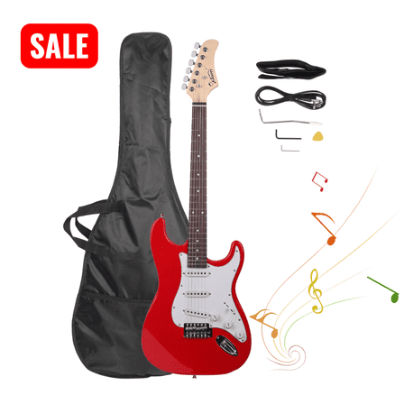 Tcbosik 39" Electric Guitar Kit with Bag, Strap, Tools, Plectrum, Tremolo Arm and Power Wire for Beginner, Starter, Red