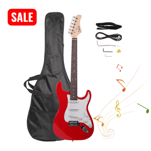 Tcbosik 39" Electric Guitar Kit with Bag, Strap, Tools, Plectrum, Tremolo Arm and Power Wire for Beginner, Starter, Red